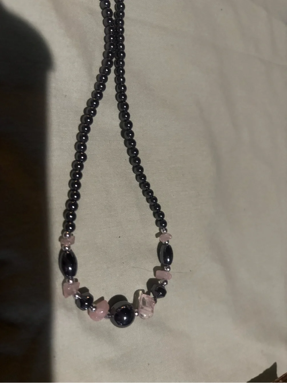 Elegant Hematite and Rose Quartz Beaded Necklace